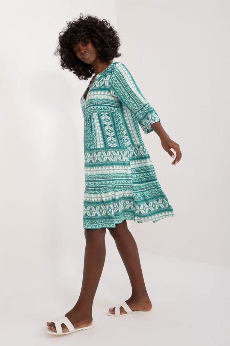 Robe Boheme Verte Et Blanche Manches 3 4