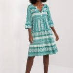Robe Boheme Verte Et Blanche Manches 3 4 Vert Et Blanc S