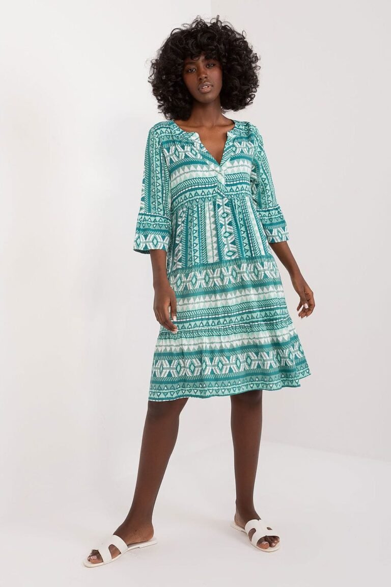 Robe Boheme Verte Et Blanche Manches 3 4 Vert Et Blanc S