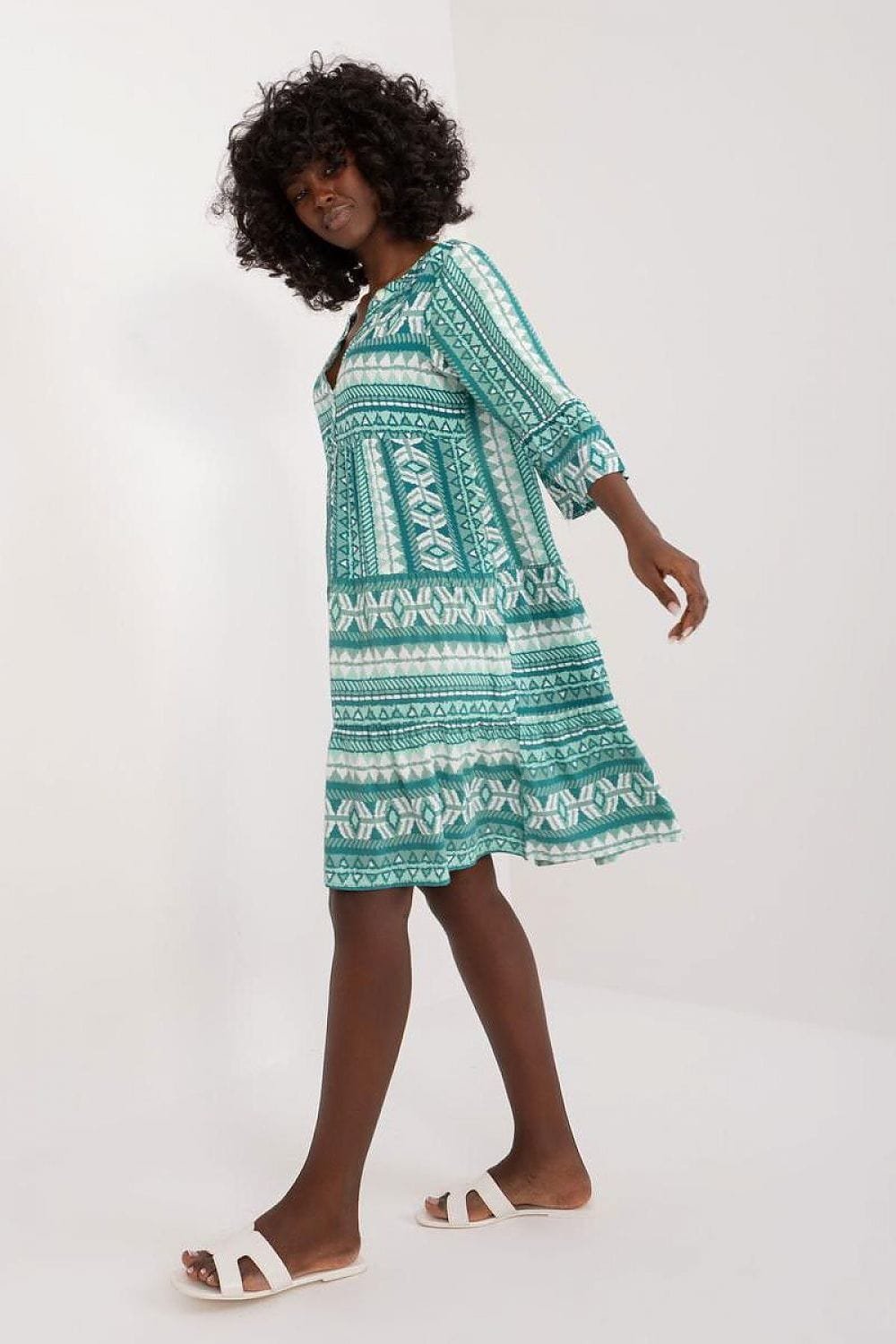 Robe Boheme Verte Et Blanche Manches 3 4