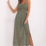 Robe Boheme Verte Longue Fendue En Dentelle Vert Taille Unique