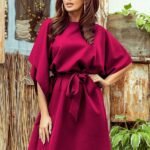 Robe Bordeaux Courte Ceinturee Bordeaux S M