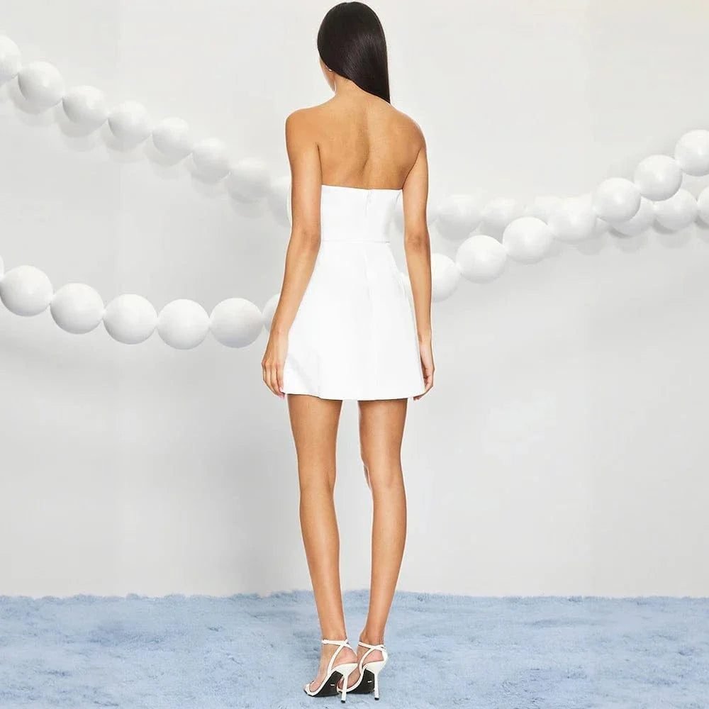 Robe Bustier Blanche Courte Noeud Decoratif 3