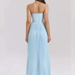 Robe Bustier Bleue Plissee Longue
