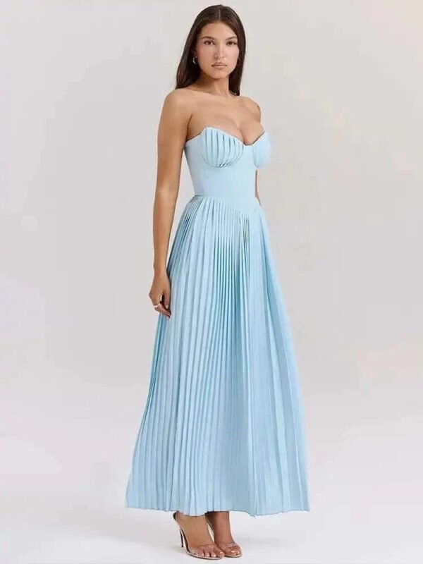 Robe Bustier Bleue Plissee Longue Bleu S