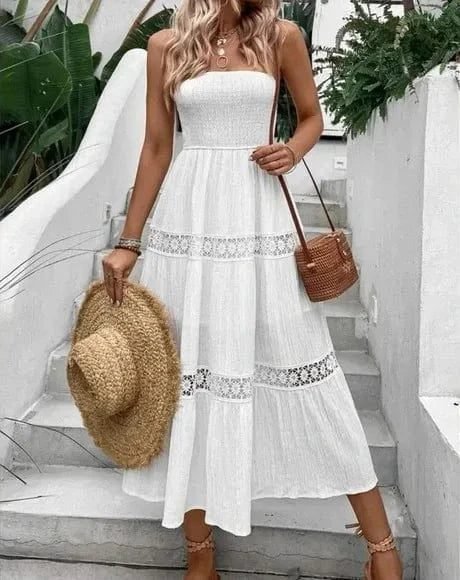 Robe Bustier Boheme Midi Pour Ete Blanc S