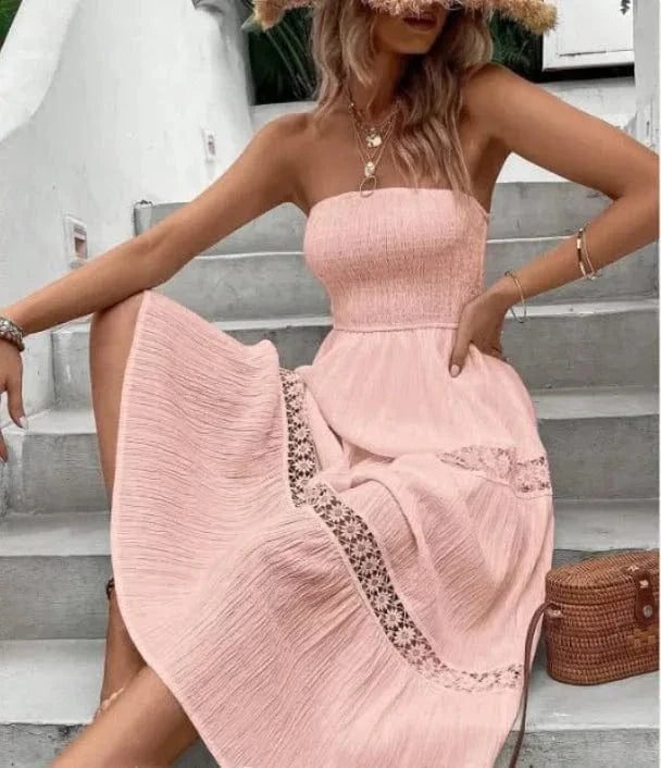 Robe Bustier Boheme Midi Pour Ete Rose S