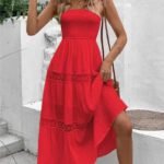 Robe Bustier Boheme Midi Pour Ete Rouge S