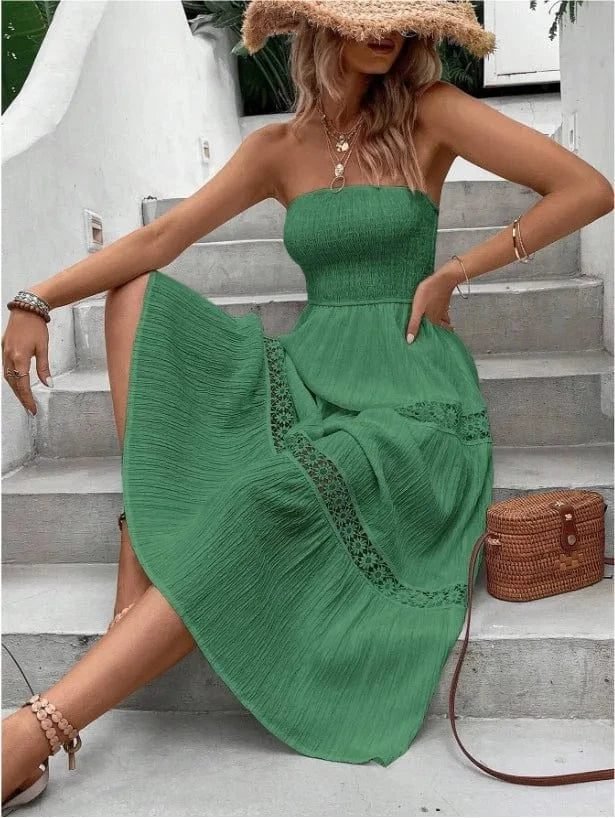 Robe Bustier Boheme Midi Pour Ete Vert S