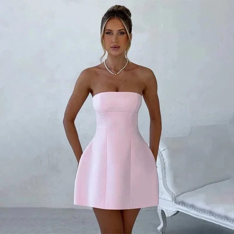 Robe Bustier Courte Chic Evasee Rose S