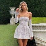 Robe Bustier Courte En Dentelle Evasee Blanc S