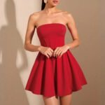Robe Bustier Rouge Evasee Avec Corset Rouge S