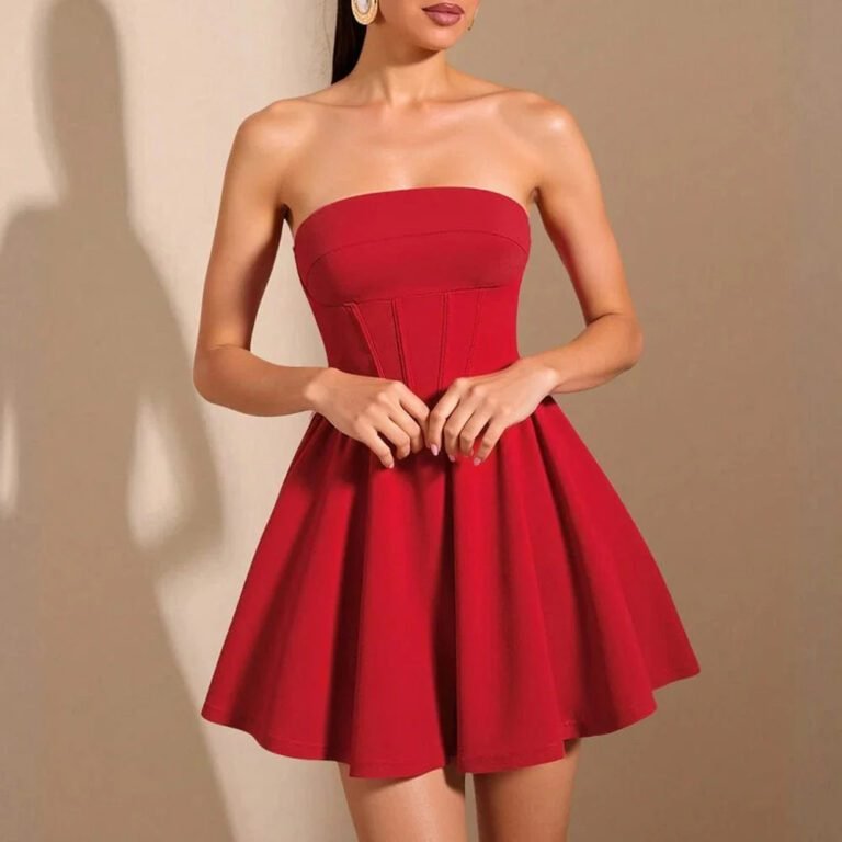 Robe Bustier Rouge Evasee Avec Corset Rouge S