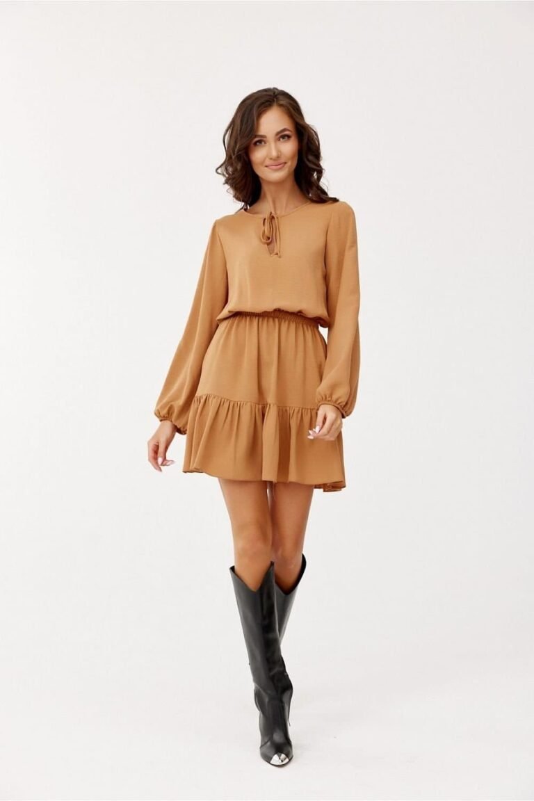 Robe Casual Beige Manches Longues 2