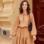 Robe Casual Beige Manches Longues 3