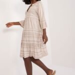 Robe Casual Beige Midi Manches Longues