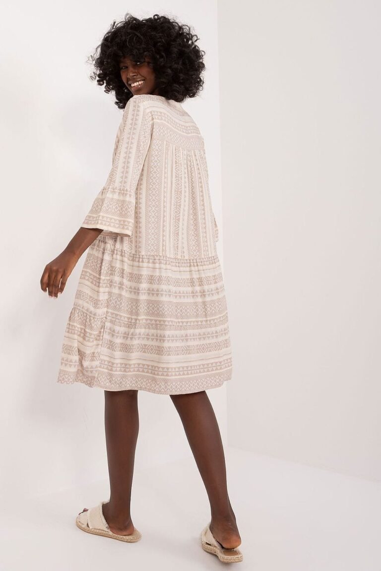 Robe Casual Beige Midi Manches Longues 2