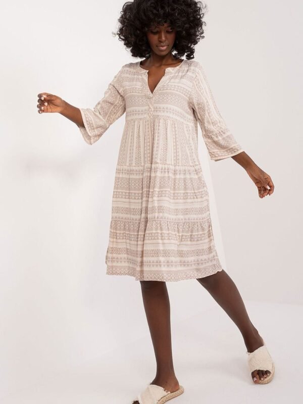 Robe Casual Beige Midi Manches Longues Beige S