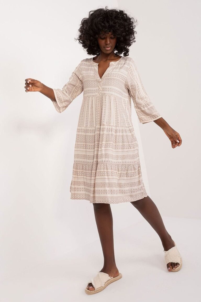 Robe Casual Beige Midi Manches Longues Beige S