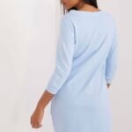 Robe Casual Bleu Courte Manches Longues 2