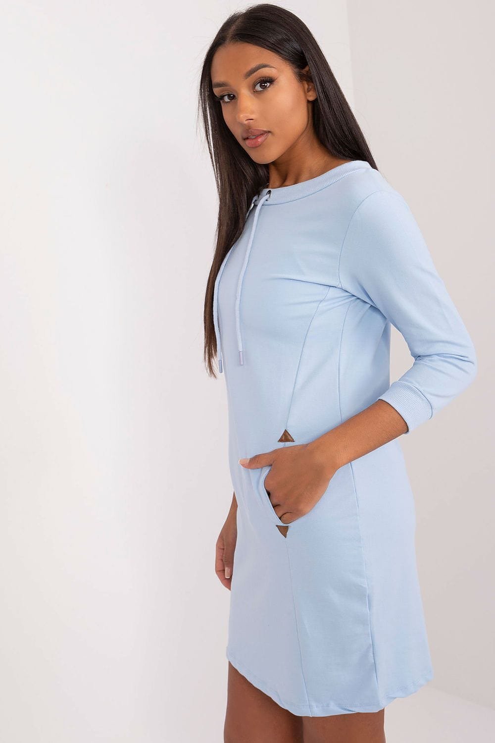 Robe Casual Bleu Courte Manches Longues