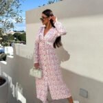 Robe Casual Fleurie Rose Manches Longues Rose S