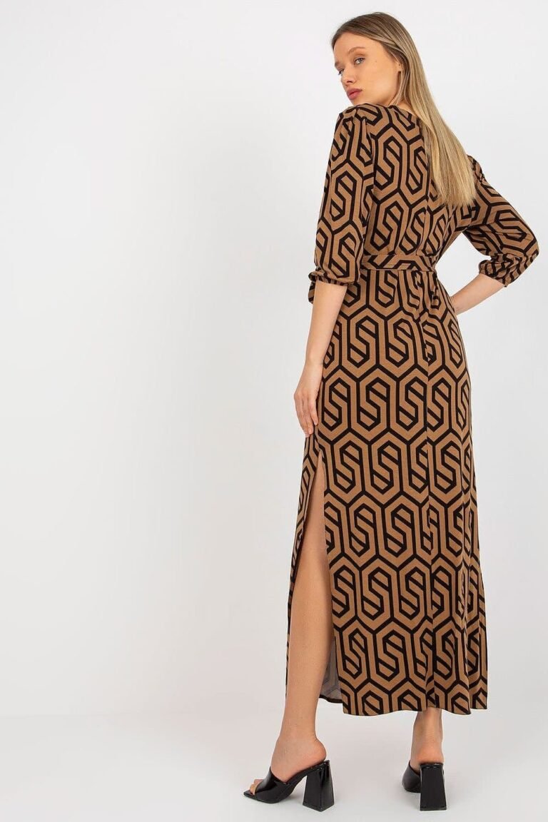 Robe Casual Marron Longue Fendue 2