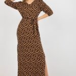 Robe Casual Marron Longue Fendue S M