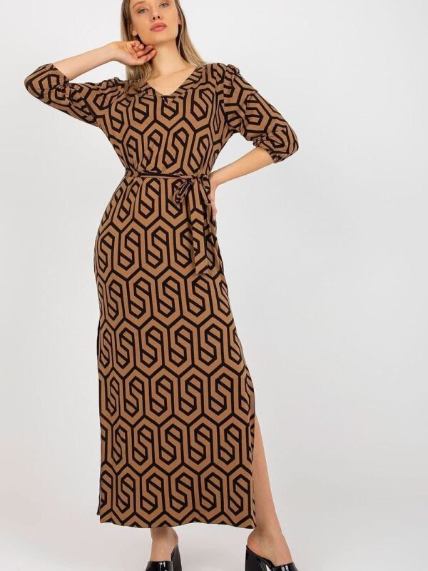 Robe Casual Marron Longue Fendue S M