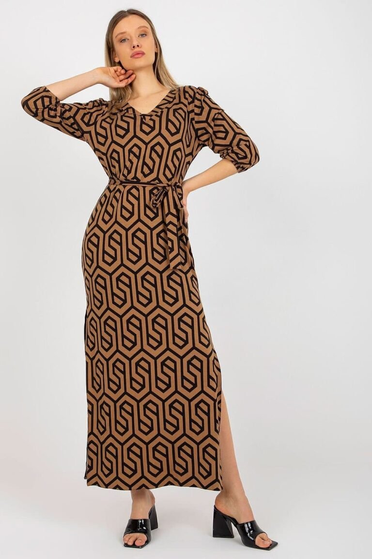 Robe Casual Marron Longue Fendue S M