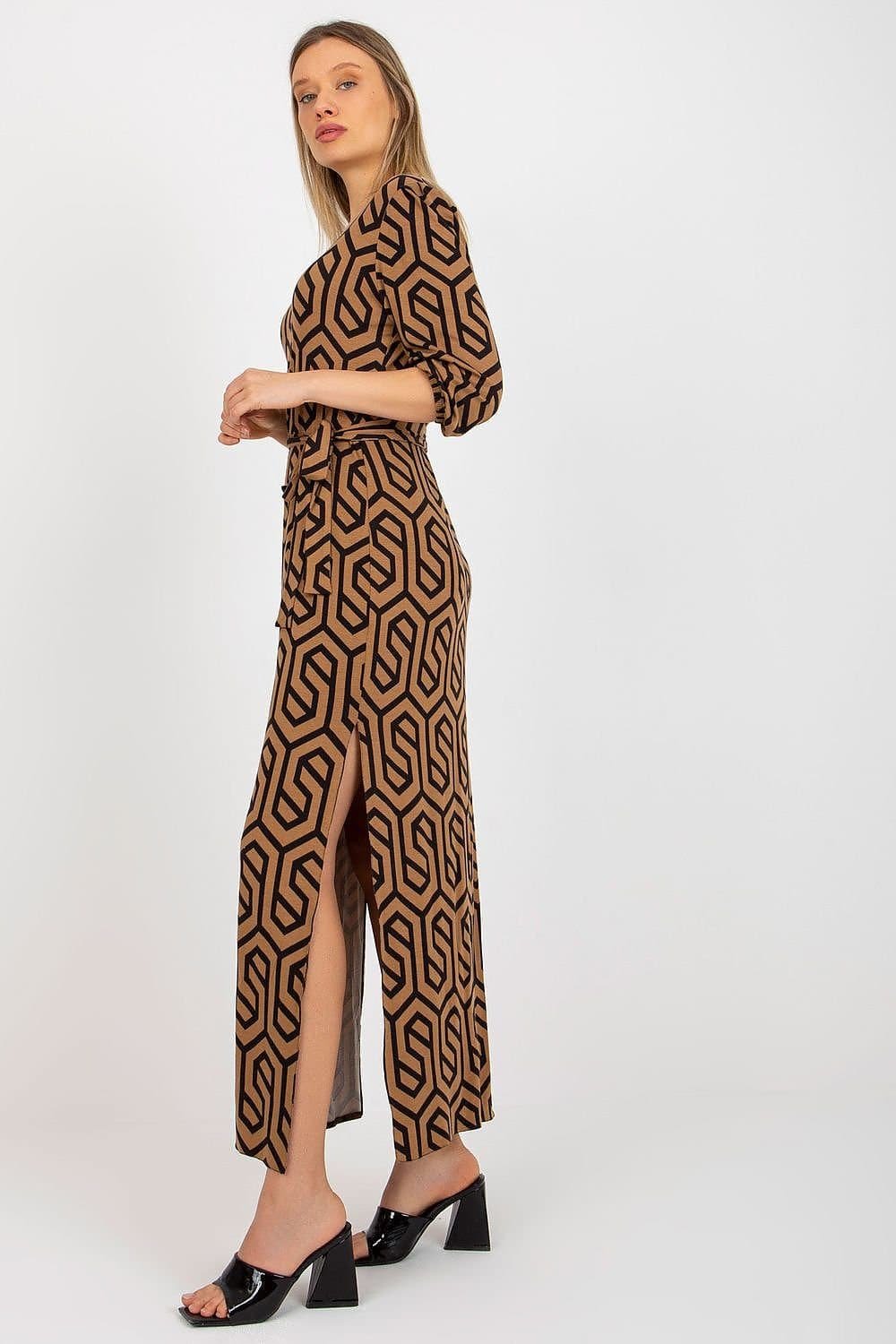 Robe Casual Marron Longue Fendue