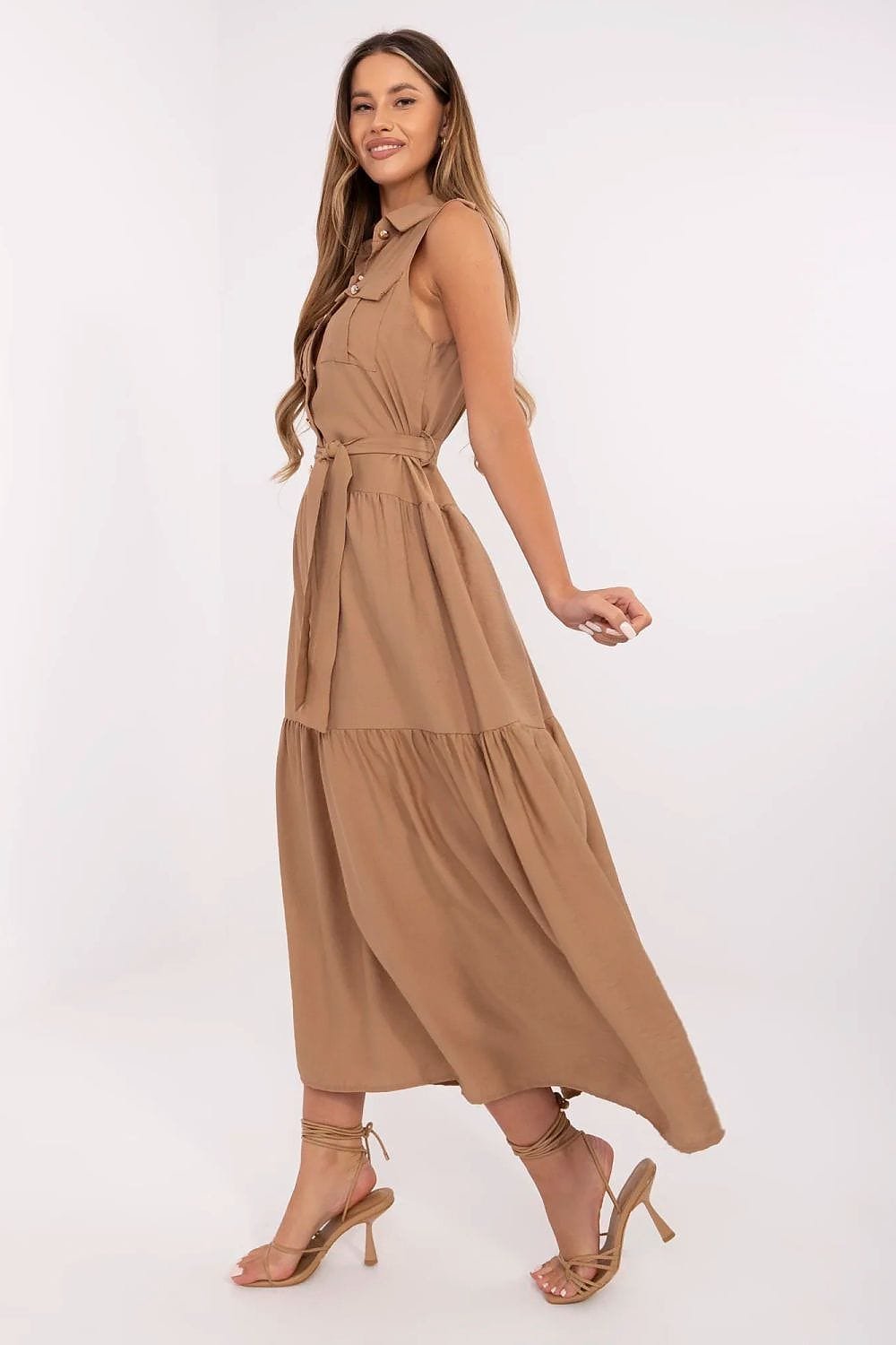 Robe Casual Midi Sans Manches Ceinturee 10