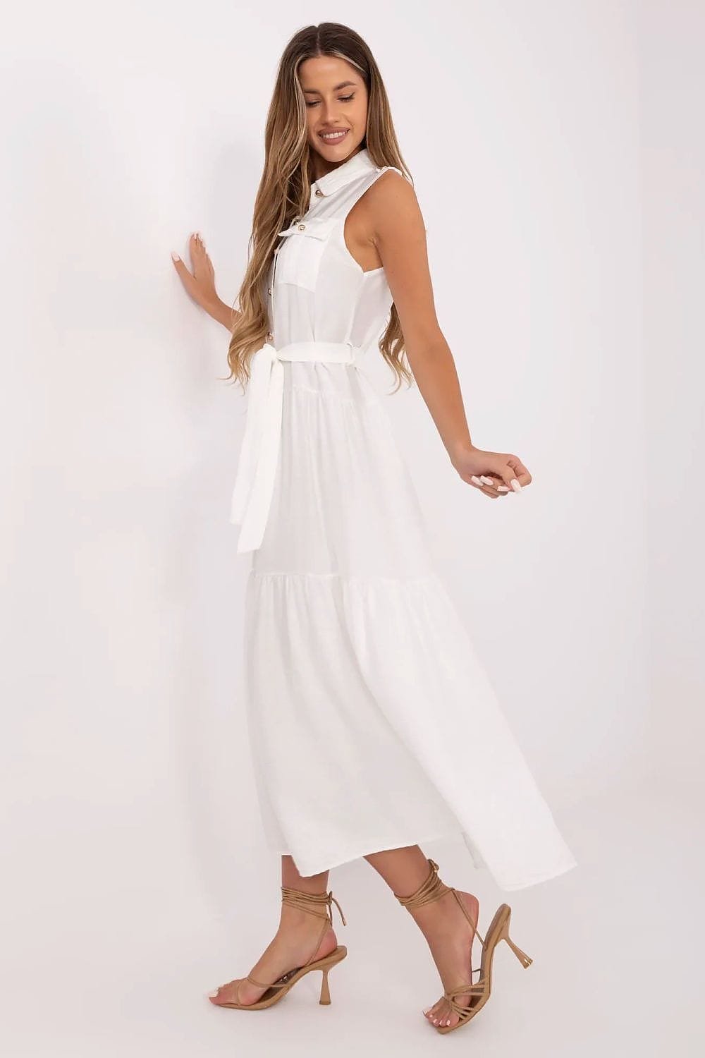 Robe Casual Midi Sans Manches Ceinturee 6