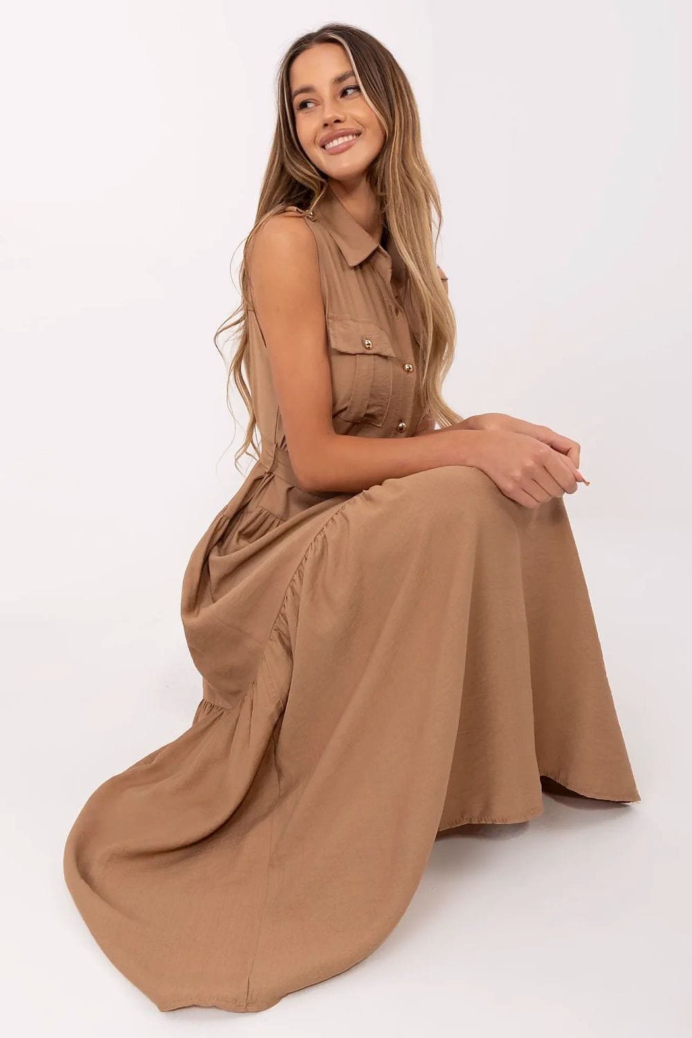 Robe Casual Midi Sans Manches Ceinturee 8