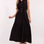 Robe Casual Midi Sans Manches Ceinturee Noir Taille Unique
