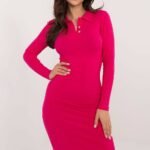 Robe Casual Moulante Manches Longues Rose Taille Unique