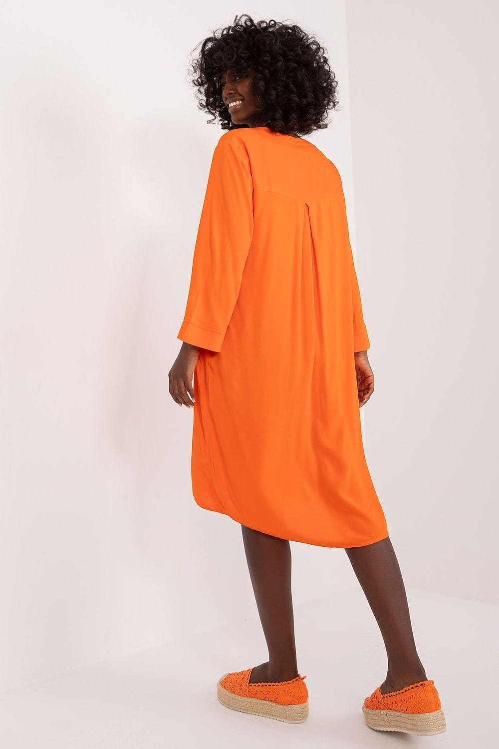 Robe Casual Orange Fluide Manche Longue 2