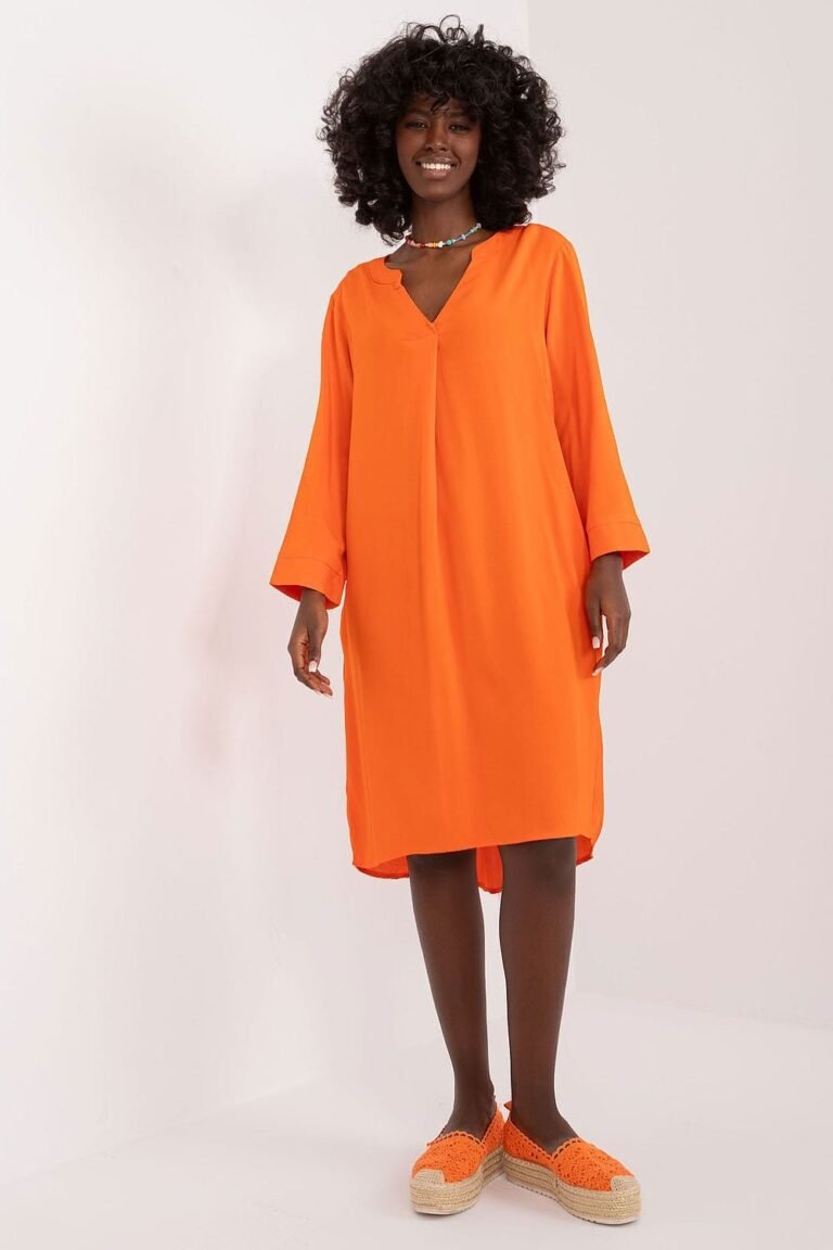 Robe Casual Orange Fluide Manche Longue Orange S