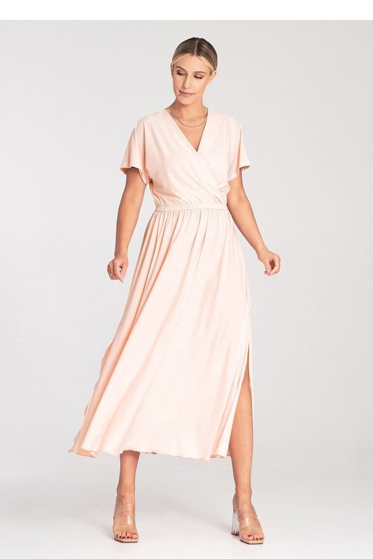 Robe Casual Pour Ete Longue Manches Courtes Rose Pale S M