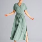 Robe Casual Pour Ete Longue Manches Courtes Vert Sauge S M