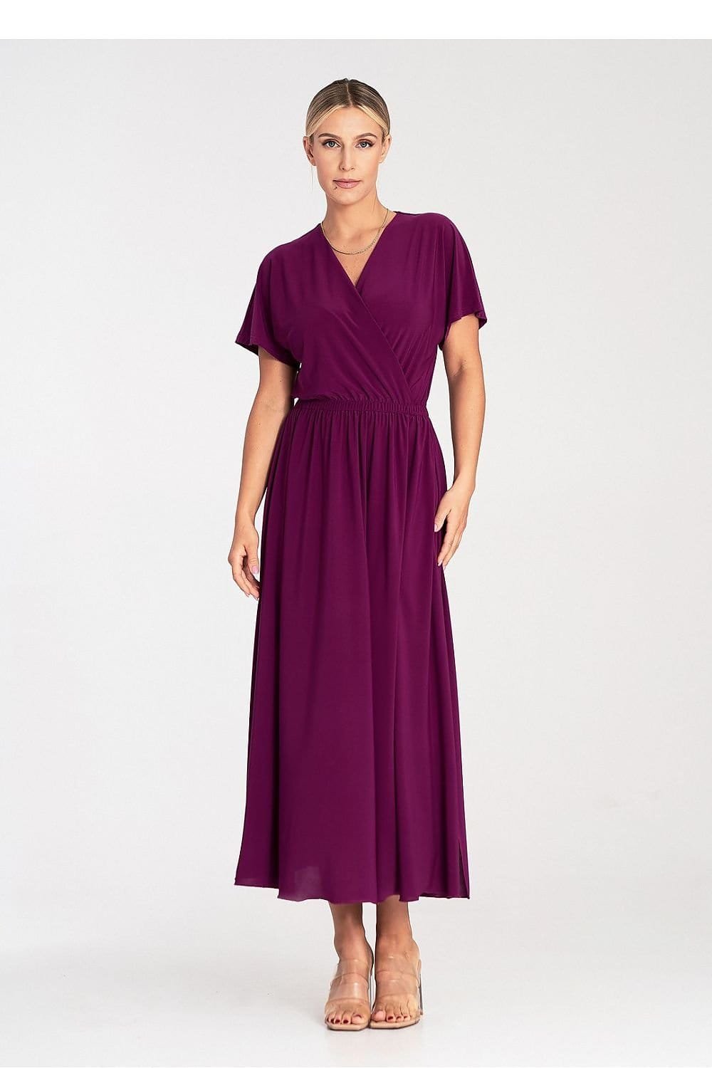 Robe Casual Pour Ete Longue Manches Courtes Violet S M