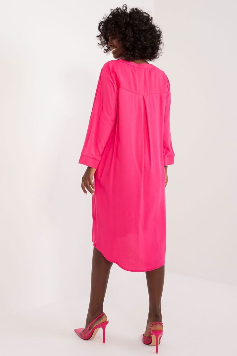 Robe Casual Rose Ample Asymetique Manches Longues 2