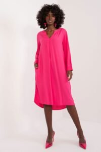 Robe Casual Rose Ample Asymetique Manches Longues Rose S
