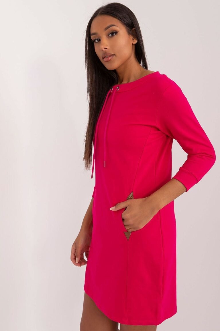 Robe Casual Rouge Courte Manches Longues