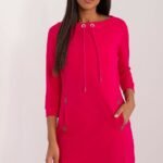 Robe Casual Rouge Courte Manches Longues Rose S M