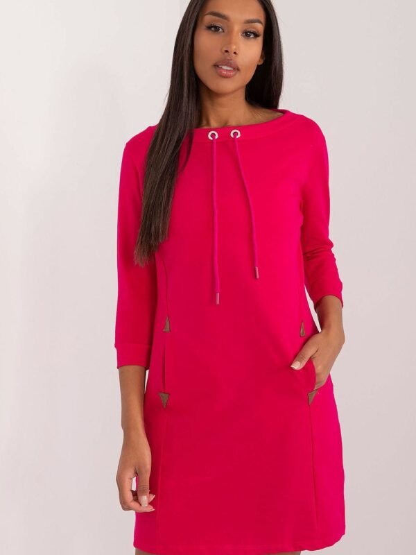 Robe Casual Rouge Courte Manches Longues Rose S M