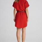 Robe Casual Rouge Manches Courtes