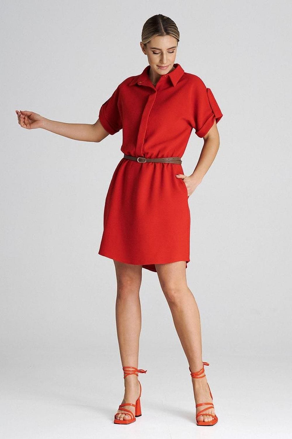 Robe Casual Rouge Manches Courtes 2