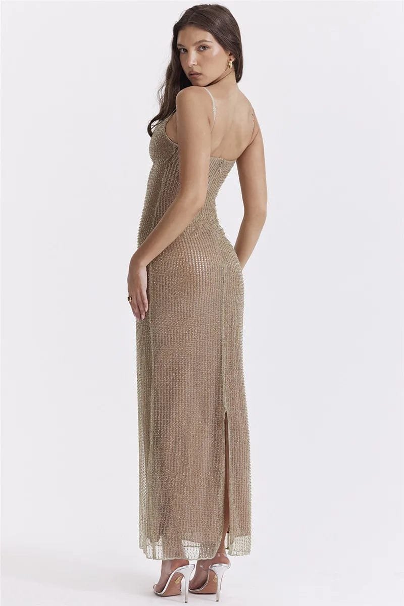 Robe Champagne A Paillette Avec Brettelles Spaghetti 2