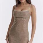 Robe Champagne A Paillette Avec Brettelles Spaghetti 4